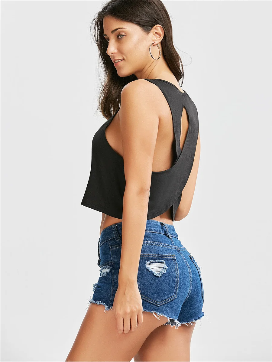 Gladiolus 2018 Tank Top Women Cross Hollow Out Backless Sexy Black Gray Crop Top Women T-Shirt Casual Ladies Loose Tanks Tops  (18)