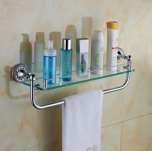 Bathroom single shower glass shelf bath corner rack chrome holder bathroom commodity | Обустройство дома
