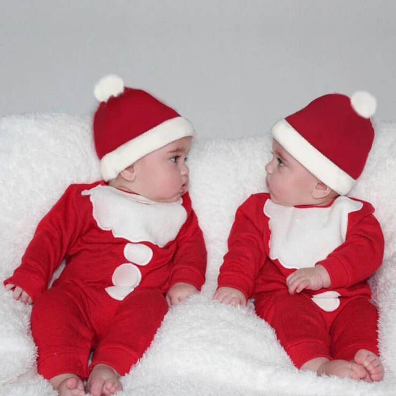 

New Winter Rompers For Baby Christmas Style Jumpsuit With Hat 2pcs Clothes Red Toddler Overalls Newborns Clothing Child Roupas