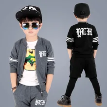Hot Children’s Fall Sportswear 2016 New Long Sleeved Kids Boys Clothing Sets Zipper Sweater+pant Sets Autumn Clothing Grey/black