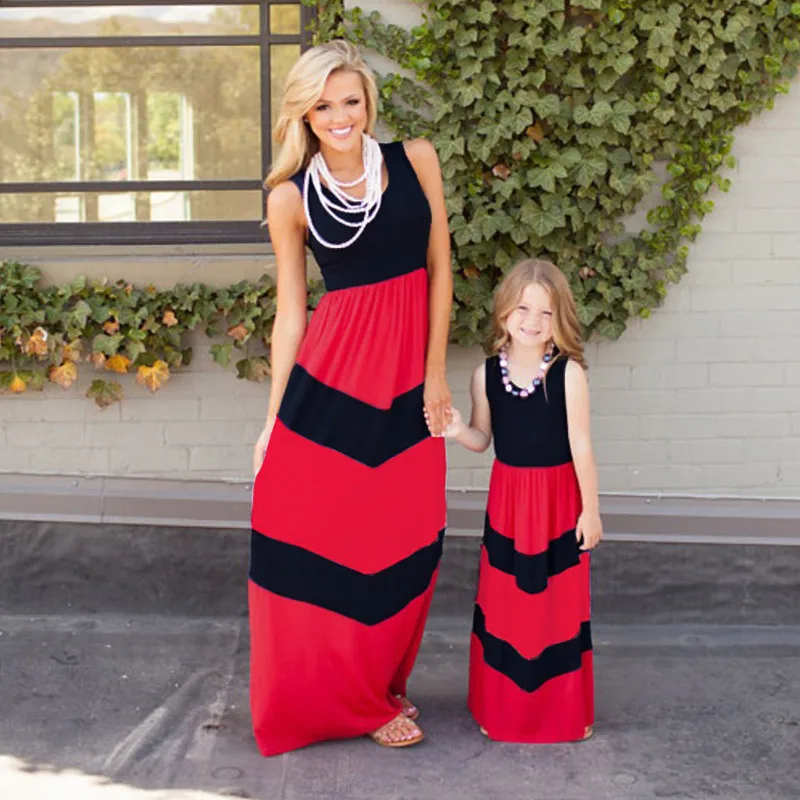 Летняя одежда «Мама и я» Повседневное Семейные комплекты длинные платья для мамы и дочки в стиле «Бохо пляжные Maxi Dress Vestidos(без ремня
