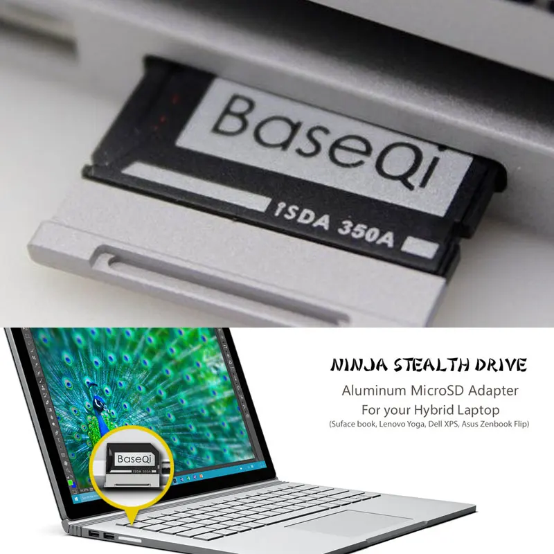 Baseqi Металлический Micro SD кардридер алюминиевый microsd Ninja Stealth Reader для microsoft Surface Book 13 дюймов 350A дропшиппинг