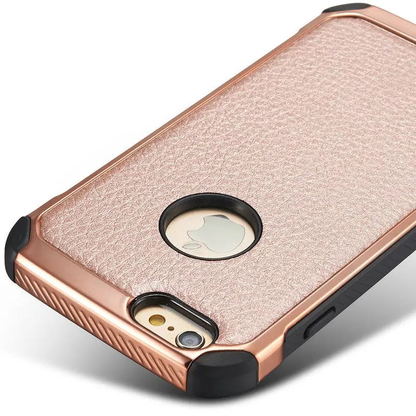 

Rose Gold for iphone 6s Plus Case Luxury Lychee Leather Back Cover Black Accessories PC + Leather Cases for iphone 6 6S Plus