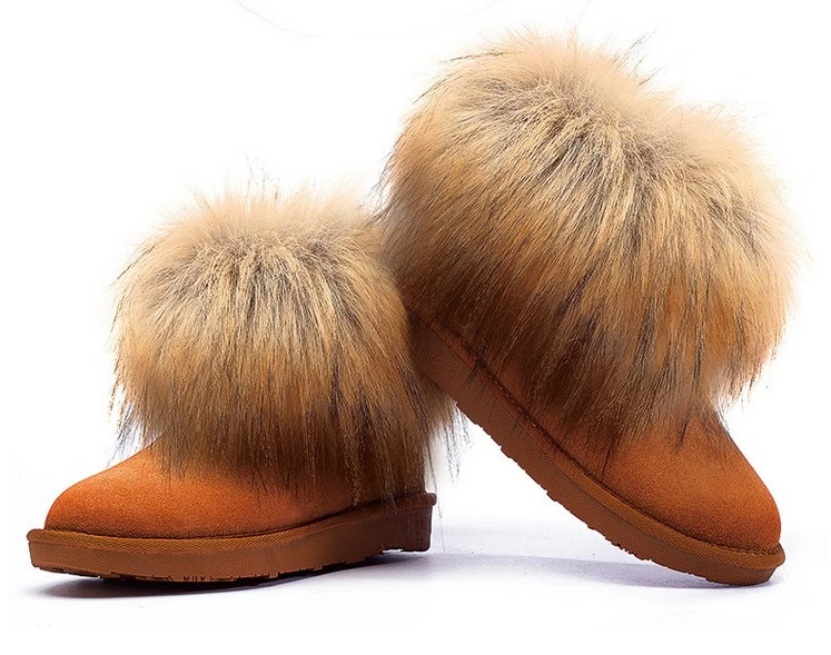 JIANBUDAN/фирменный дизайн; женские зимние ботинки из натуральной кожи; зимние теплые ботинки на меху из искусственного лисьего меха; женские плюшевые ботинки из воловьей кожи