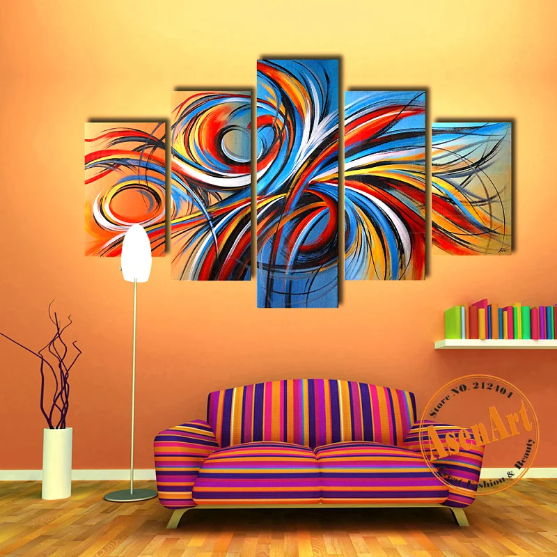 

100% Hand-painted Modern Wall Art Picture Living Room Abstract Flower Oil Painting on Canvas 5pcs/set Home Decoration No Frame