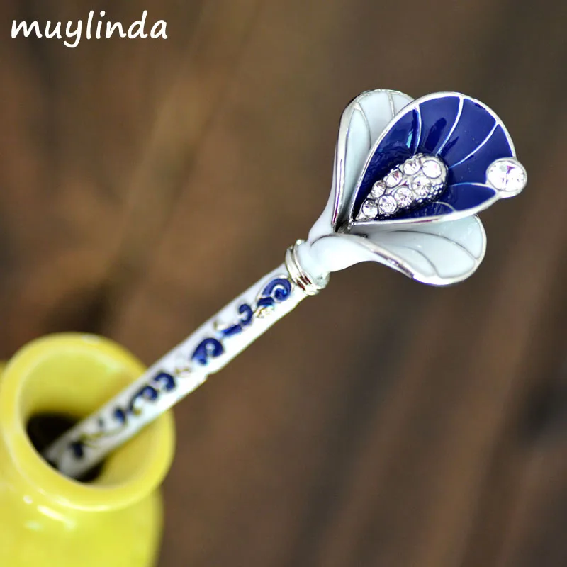 

muylinda Chinese Style Enamel Fan Hair Stick Women Costume Classic Metal Charm Hairpins Jewelry