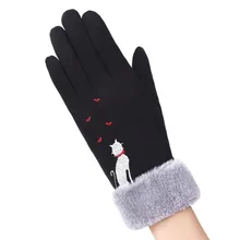 Прекрасный кот любовь сердце вышитые для женщин Осень Зима теплые варежки митенки женские полный палец перчатки Luvas# RN