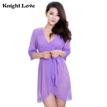 

Women Nightgowns Sexy Lingerie Sleepwear Robe Dress Lace Sexy Underwear Half Sleeve Floral Transparent Robe Bathrobes For Women