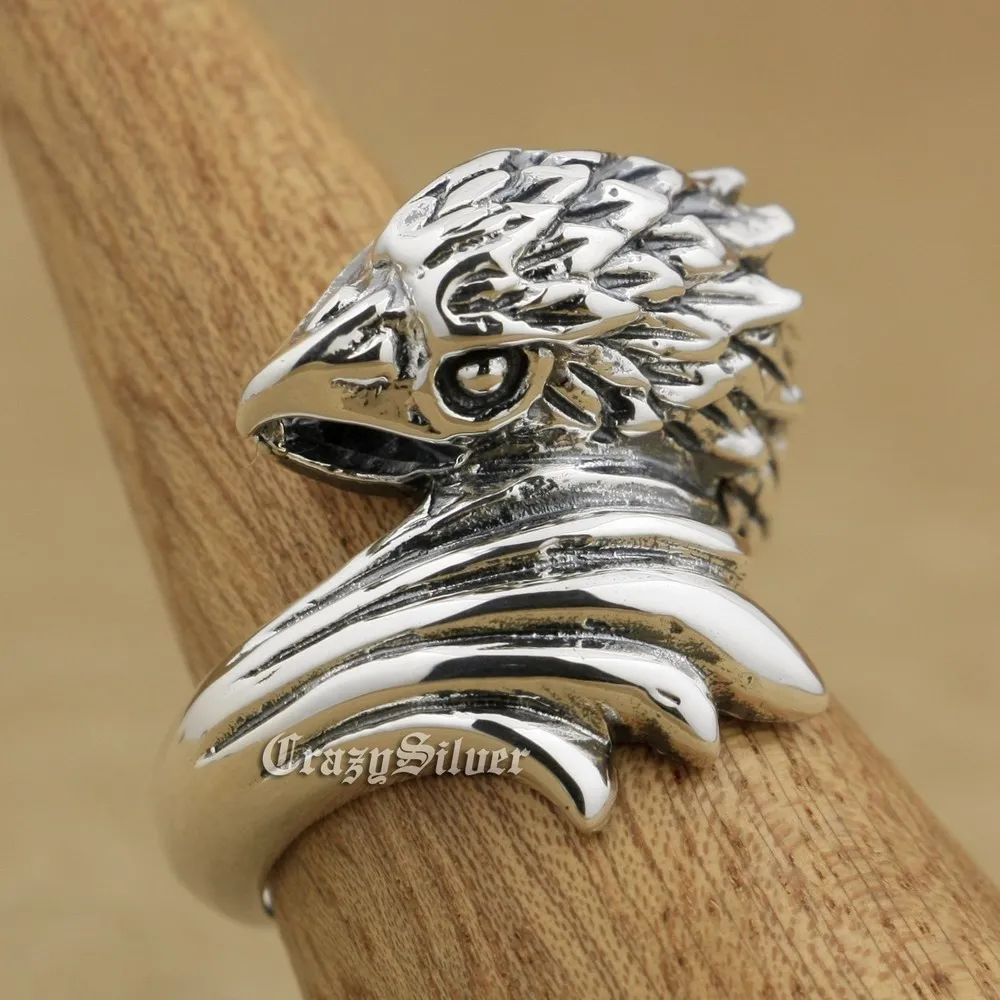 

925 Sterling Silver Mens Biker Rocker Punk Eagle Ring 9W007 US Size 7.5 to 13