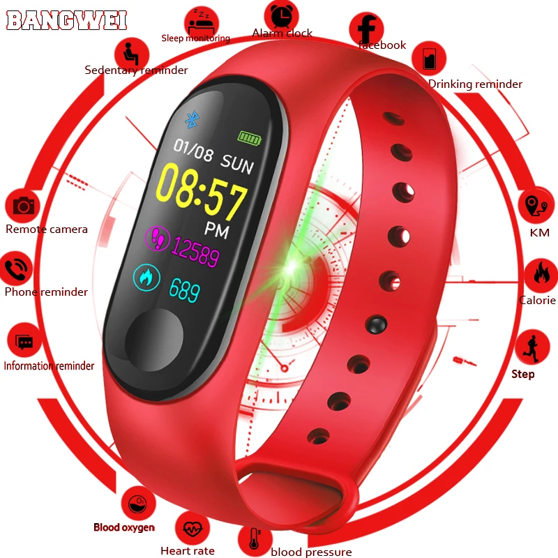 

BANGWEI Casual Fashion Smart Watch Womens Men Tracking Waterproof Heart Rate Blood Pressure Fitness Sport Watch Relogio Feminino