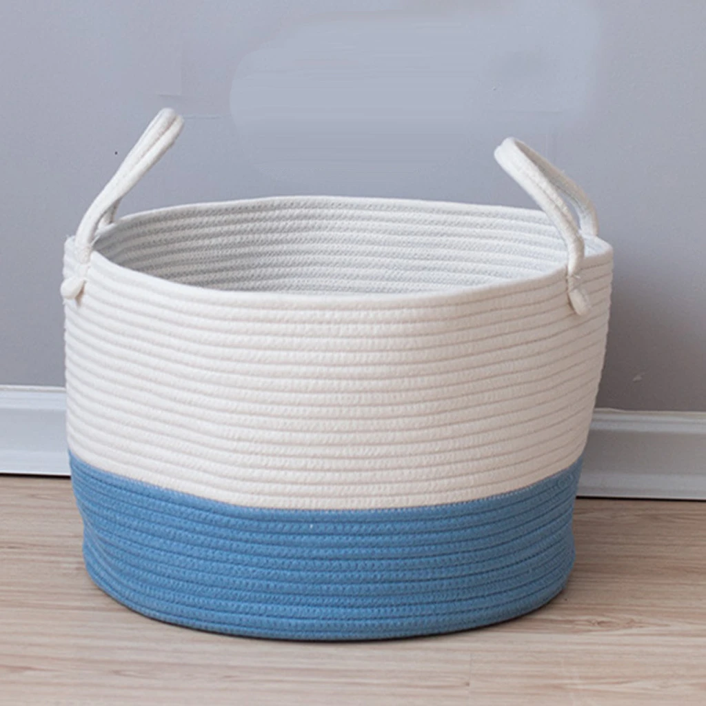 Panier De Rangement En Coton Tisse Avec Poignee 2 Pieces Panier A Linge Pour Bebe Pour Jouets A Couches Decor Bleu Pour Chambre D Enfant Aliexpress