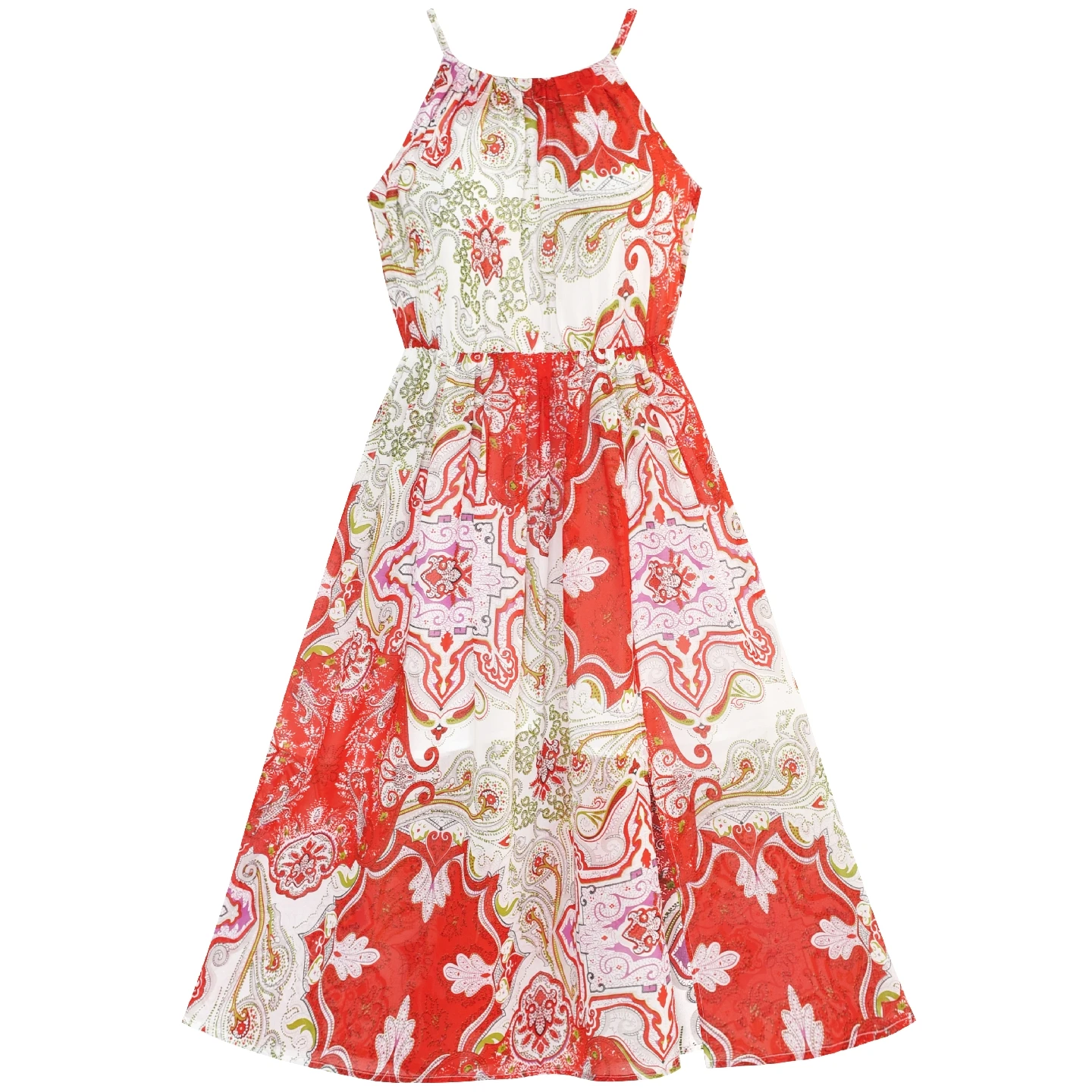 Flower Girl Dress Red Floral Chiffon Slip Midi Summer Beach Party 2020 Princess Wedding Dresses Children Clothes | Детская одежда и