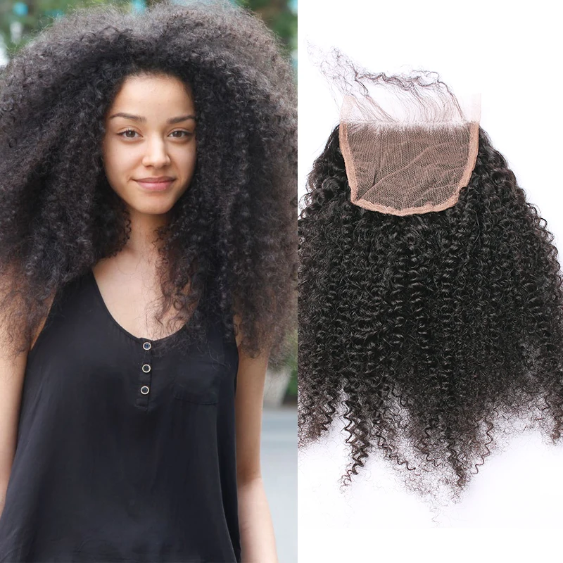 6a Mongolian Afro Kinky Curly Hair Closure Free Middle Three 3