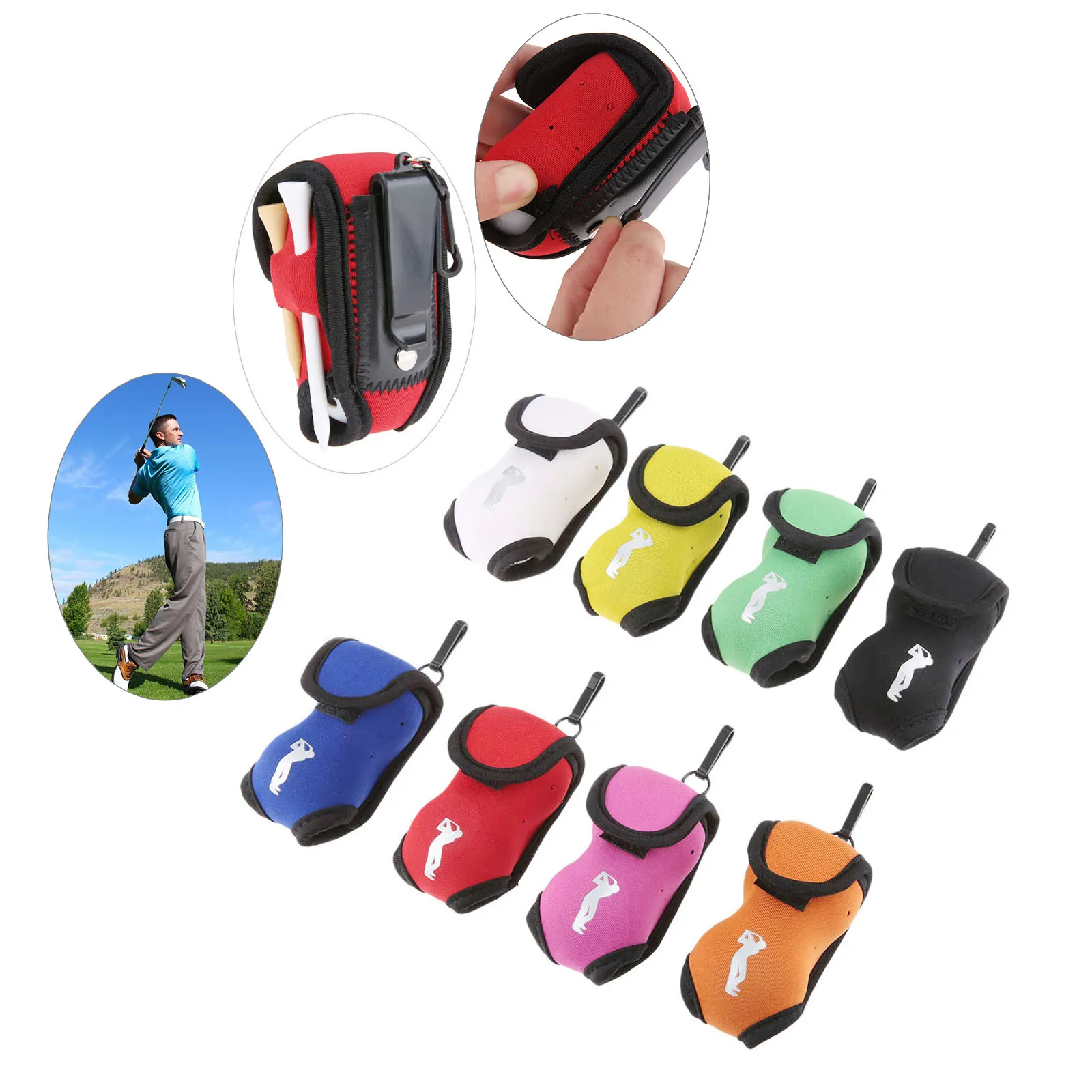 Portable Neoprene Mini Golf Ball Bag Golf Tees Holder Storage Case Carry Pouch Pack With Waist Belt Clip For Training 8 Colors