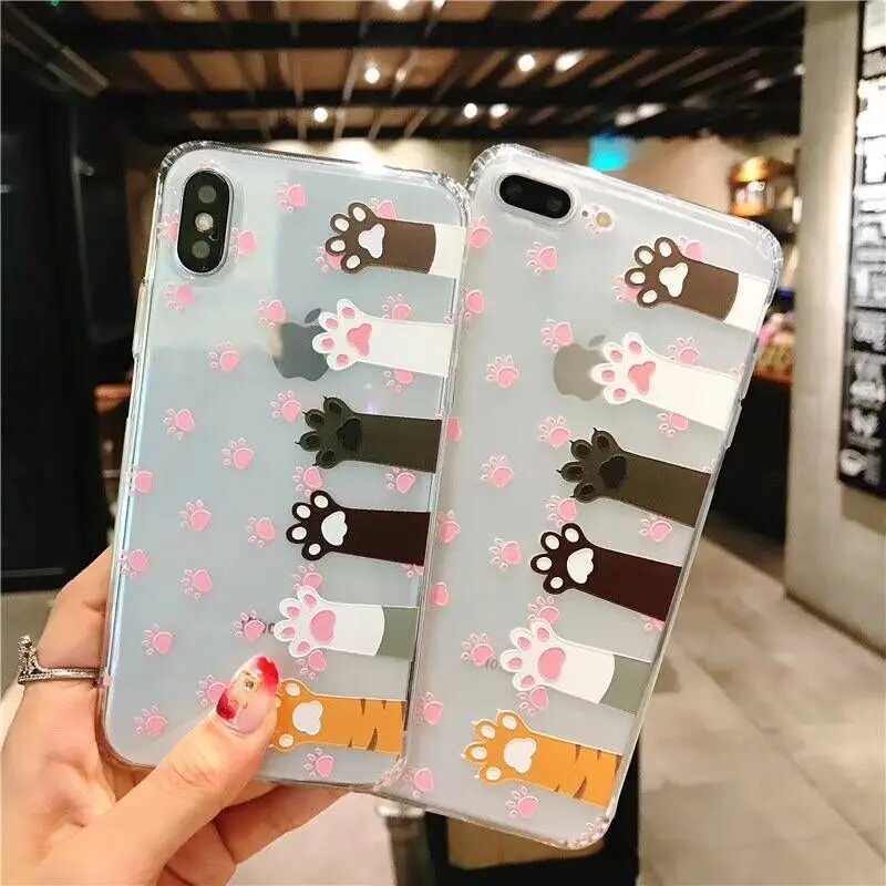 

Cover For iphone X Case 7 8 Plus Soft Silicone Transparent PTU Cat Paws For iphone 6S Cases 6 6S Plus