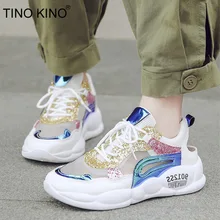TINO KINO/женские осенние кроссовки из сетчатого материала на шнуровке; смешанные цвета; Вулканизированная обувь с петлей на пятке; дышащая женская повседневная обувь
