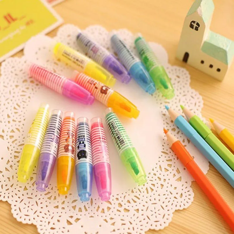 6 шт./лот милый кавайный мини-хайлайтер креативный, милый, мультяшный жидкий цветной маркер ручка канцелярские принадлежности