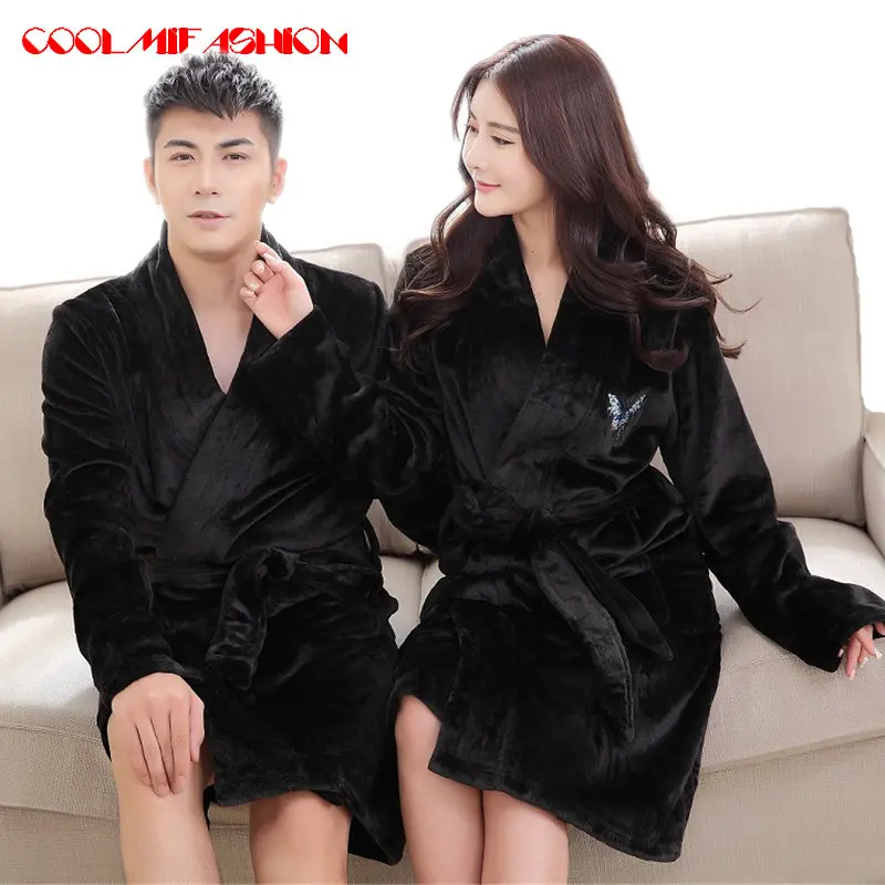 Autumn Winter luxury couples Flannel Robe men gown coral fleece bathing