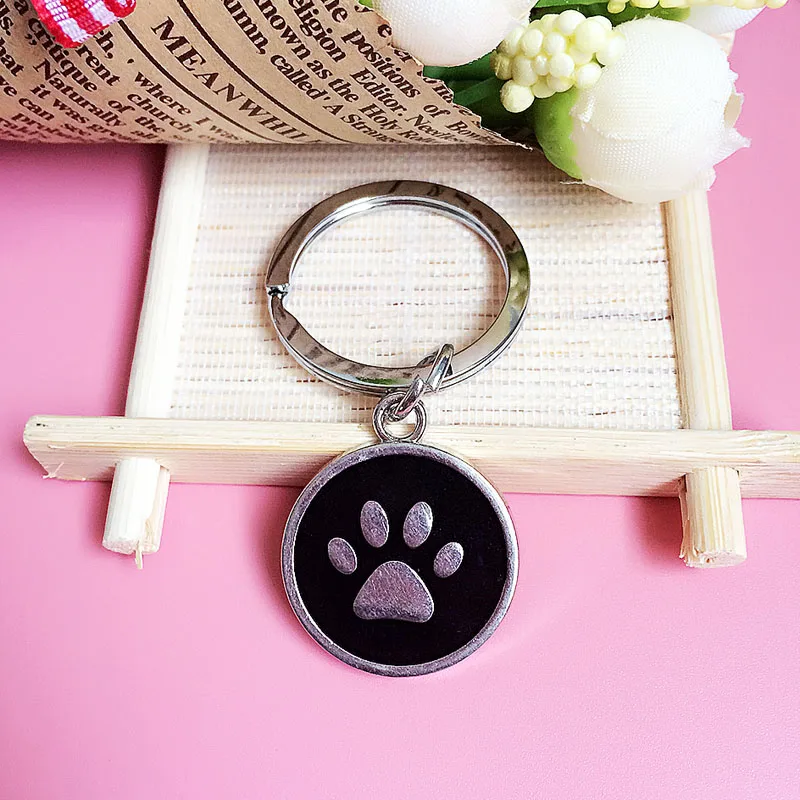 

Keychains 2.5Cm Tag Key Circular Pendants For Friend Gift Keychain Cat Pet Key Ring Car Keyrings Wholesale Pink