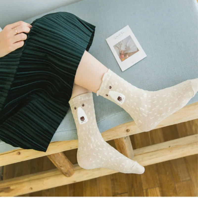 New cute shy rabbit Pikachu penguin love deer socks animal 3D cartoon fun sweet girl autumn and winter warm socks