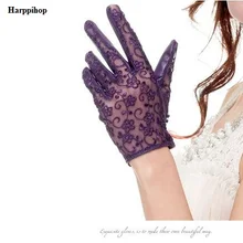 Роскошный кружева варежки импортированы кожа овчины Перчатки солнцезащитный крем анти-УФ леди мотоцикл Перчатки g306-03