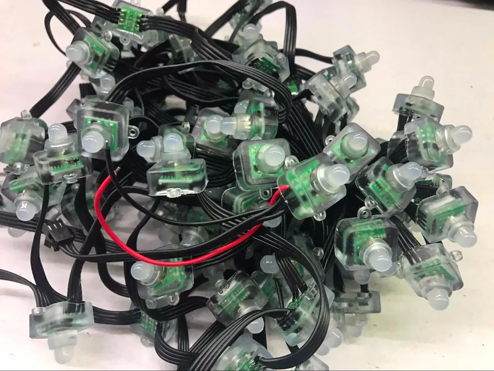 

12 мм квадратный тип DC12V WS2818 RGB Полноцветный адресуемых Светодиодная точечная лампа; IP68; с черной проволокой; 100 шт./строка
