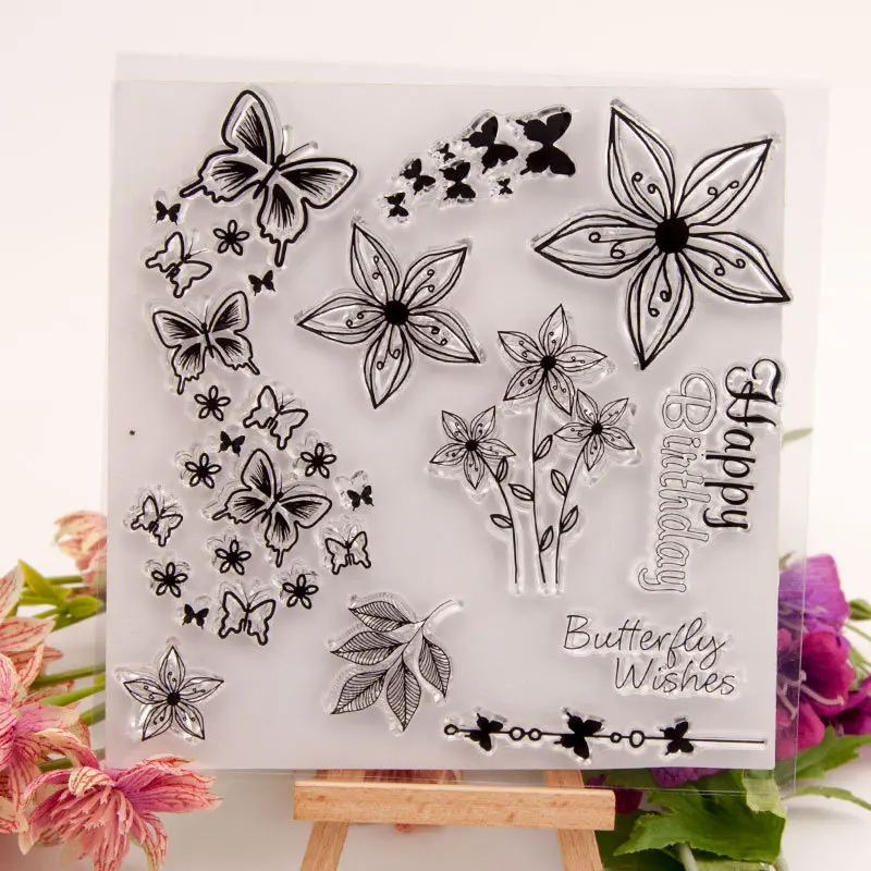 ZFPARTY бабочка пожелания прозрачный силиконовый штамп для DIY Скрапбукинг/фотоальбом декоративная открытка