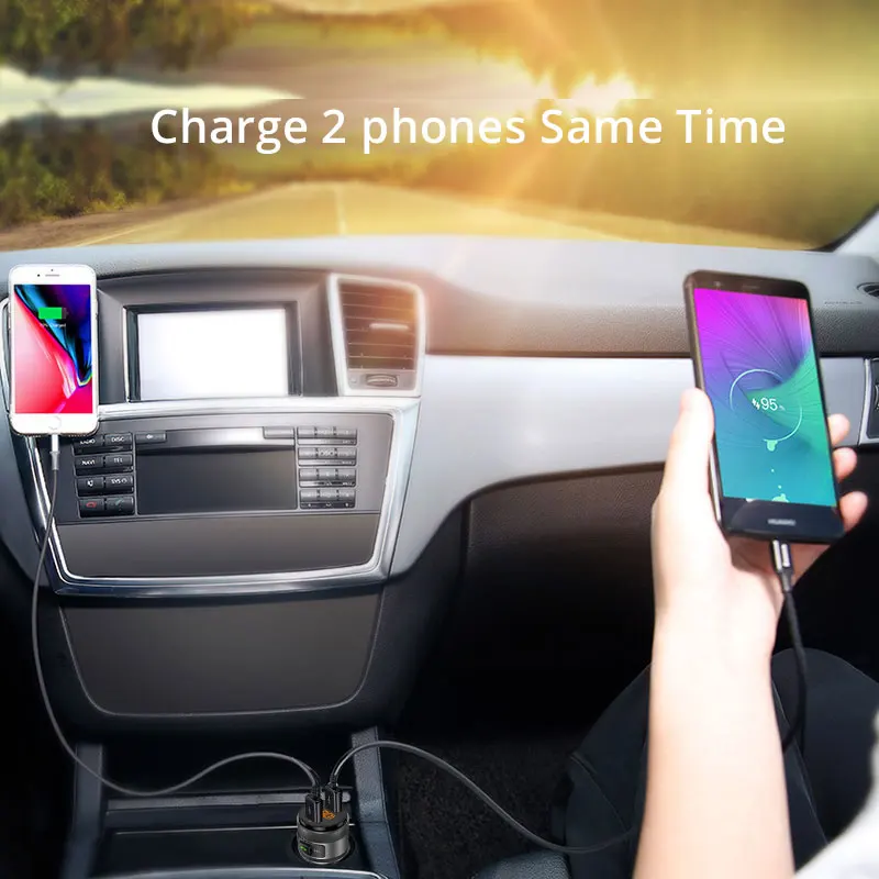 VANJEW C57 Quick charge 3.0 Car Bluetooth FM Transmitter Dual USB Ports Car Charger FM Modulator MP3 Player Car Lighter Handfree