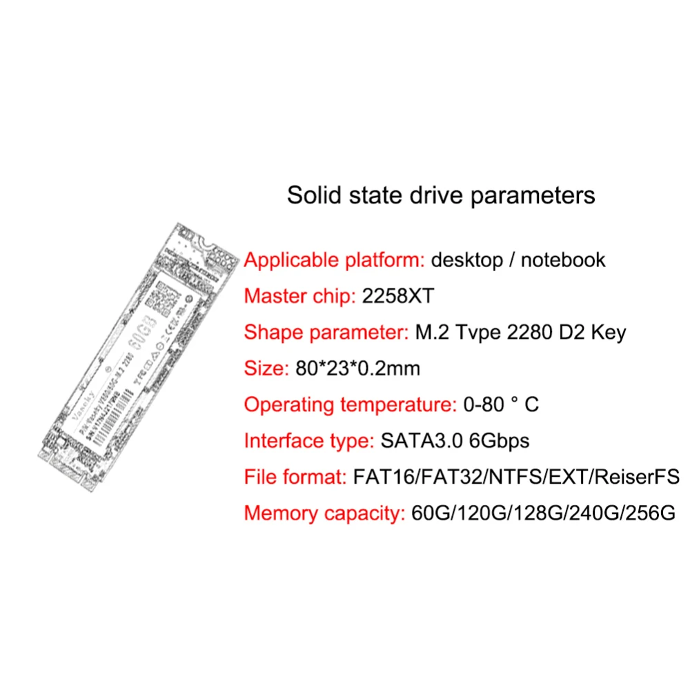 Vaseky M.2 2280 SATA SSD 60 Гб 128 ГБ 256 ГБ 480 ГБ Внутренний твердотельный накопитель для настольных ПК