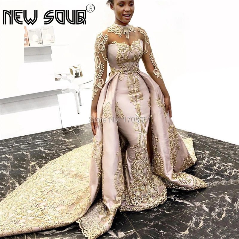 

Arabic Muslim Formal Pink Lace Evening Dress With Detachable Skirt Robe De Soiree Long Appliques Dubai Prom Dress Kaftans 2019