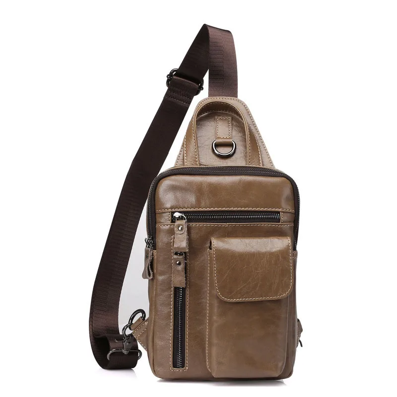Factory direct Genuine Leather Men's bag New First layer Cowhide Men's chest Casual Messenger Bags Vertical Shoulder Small bag