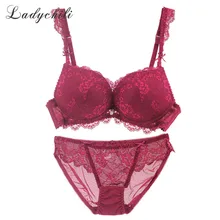 Ladychili Для женщин интимные бюстгальтера роскошный французский высокого класса сексуальный бюстгальтер и Трусики для женщин комплект секреты в Кружево Вышивка белье комплект N266