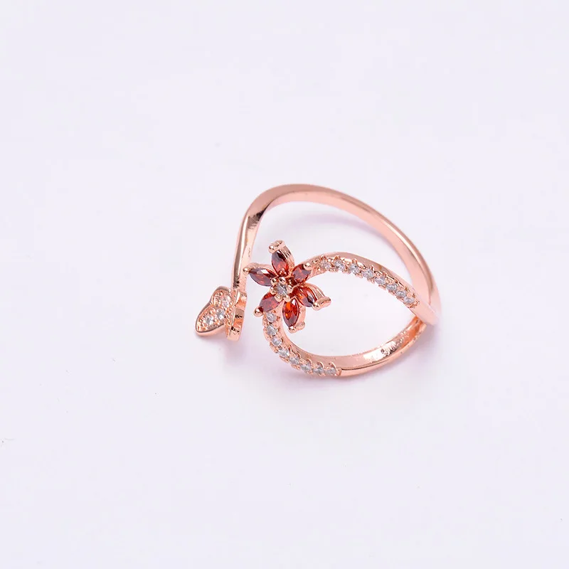 

Red Zirconia Flower Open Ring New Fashion Jewelry Adjustable Butterfly Rings For Women Lady Valentine's Day Gifts Bijoux