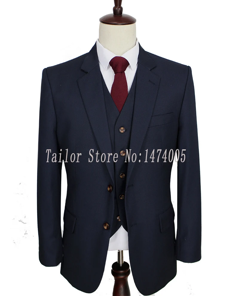 

Worsted wool Dark Blue Custom Made Men suit groom tuxedos tailor made slim fit wedding suits for men 3 Piece