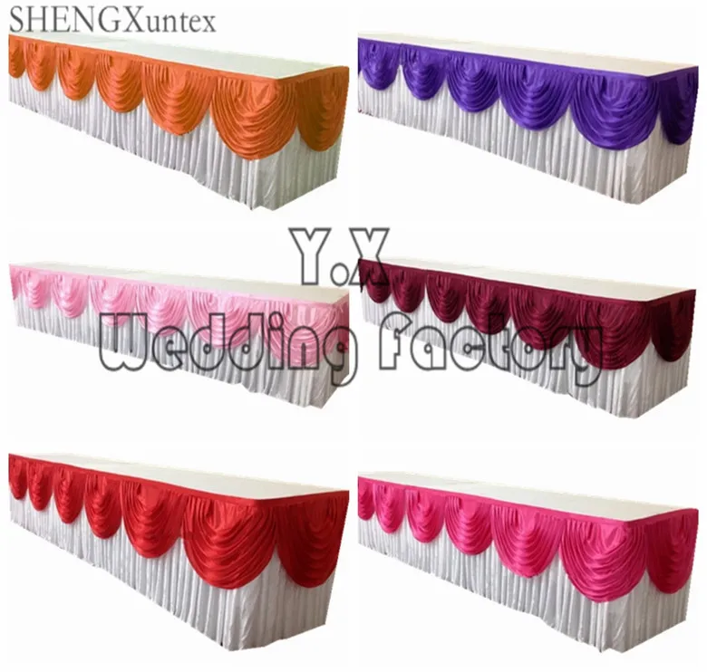 

2M White Ice Silk Table Skirt With Colors Swag For Wedding Decoration Wedding Table Skirting For Cloth free shipping