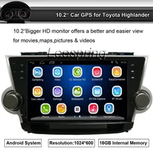 Android 10.2 inch Car Big Monitor Radio Player Stereo Apply to Toyota Highlander GPS Support Wifi BT,Smartphone Mirror-link