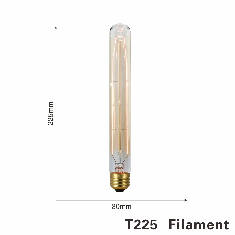 LARZI Винтаж Эдисон лампы E27 подвесной светильник в стиле ретро 220 В 40 Вт лампочки Edison типа ST64 T10 T45 накаливания светильник G95 G80 A60 нити светильник лампочка - Цвет: T225 filament