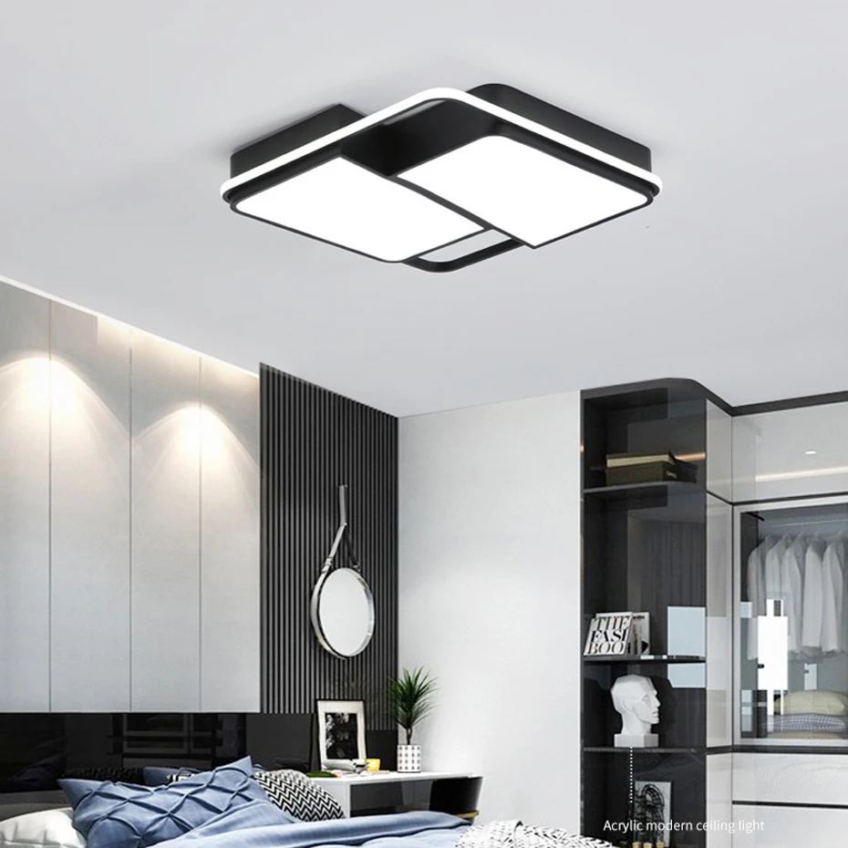 

New Double square Modern Led Ceiling Lights For Living Room Bedroom study Black frame Ceiling Lighting Fixtures AC85-260V