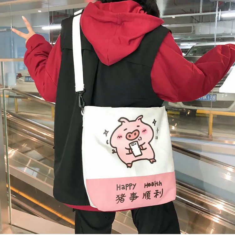 Cute Canvas Shoulder Bag Women Pig Printed Crossbody Bag for Teenager Girls Tote Bag Cartoon HandBag Bolso Mujer Women Bag New_01