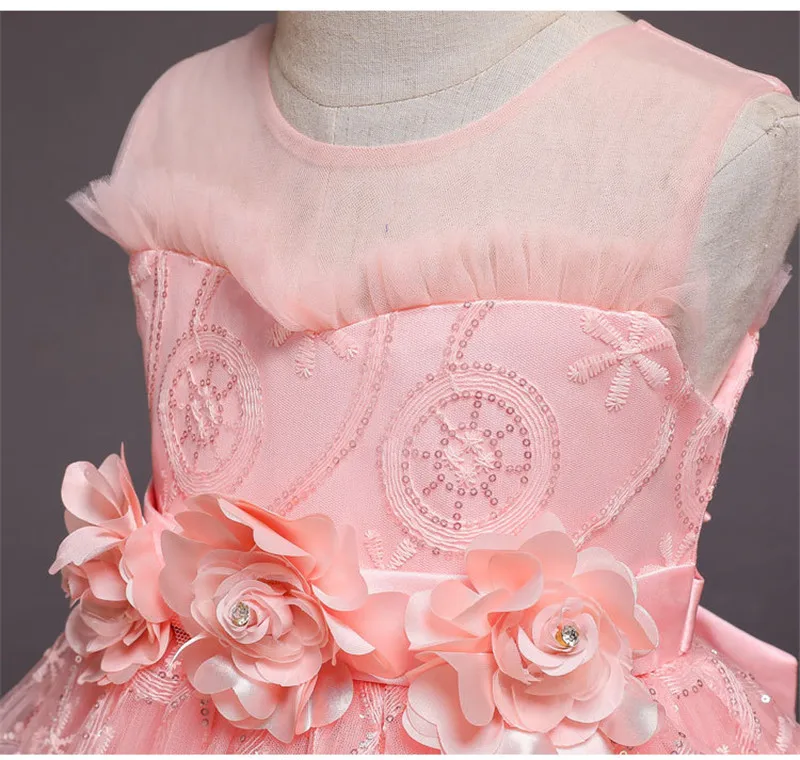 Платье для девочек элегантные вечерние платья розового цвета с блестками Одежда для девочек Рождественские костюмы для детей, для маленьких девочек от 3 до 12 лет