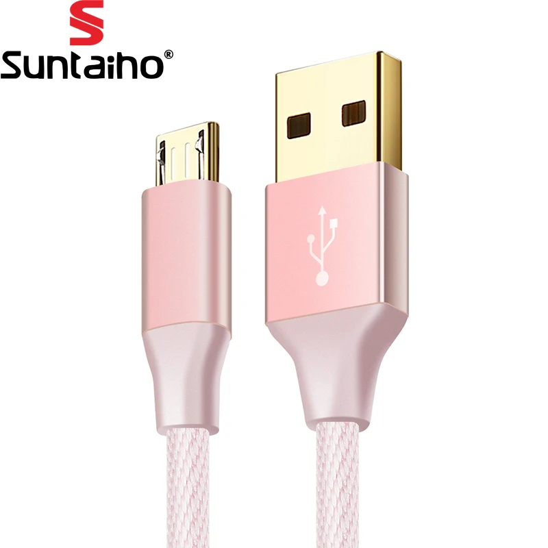 Позолоченный Micro USB кабель, Suntaiho нейлон Быстрая зарядка Android USB зарядное устройство Дата кабель 1 м/2 м/3 м для samsung/Xiaomi/LG/htc - Цвет: Розовый