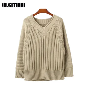 

2020 New Arrival autumn Korean version of the new simple solid color v-neck long-sleeved loose for Fashion Ladies SW088