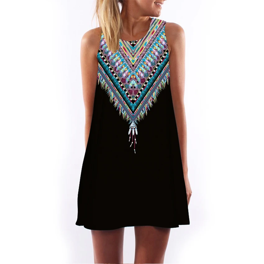 

Summer Beach Dress Women Floral Print Chiffon Dress Sleeveless Boho Loose Style Short Dress Sundress Casual Shift Dresses