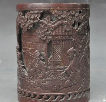 

mark old chinese bronze Elderly Game Pine Hill Boy statue brush pot pencil vase