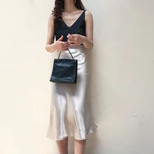 Весенняя блестящая тонкая атласная юбка в форме А, длинная юбка с завышенной талией