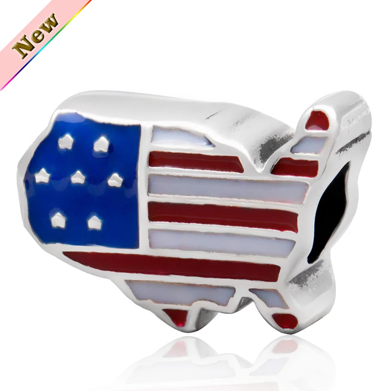 Новинка США карта флага эмалированные бусины 925 пробы серебряные подвески