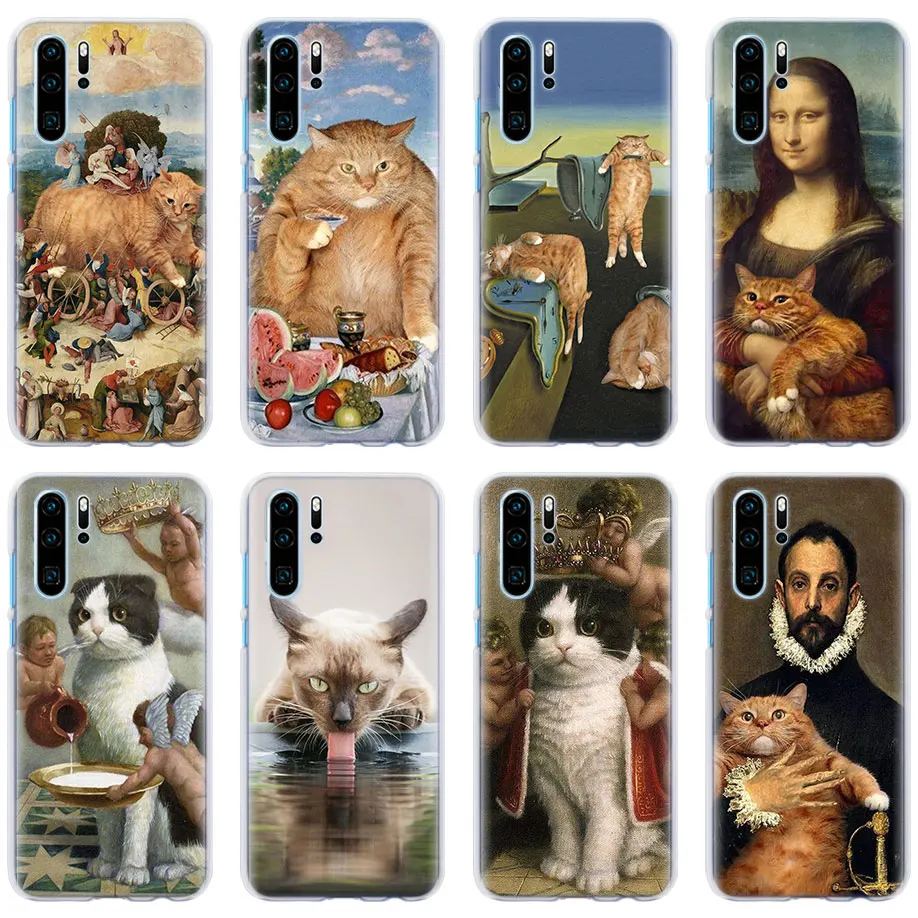 

Funny Pat Cat Art Aesthetics painting Phone Cases for Huawei P30 P30 Pro P10 P20 Lite Nova 4e P Smart Plus View 20 Hard Back cas