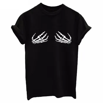 

Funny Skull Skeleton Hand Print T Shirt Women Short Sleeve O Neck Loose Tshirt 2020 Summer Women Tee Shirt Tops Camisetas Mujer