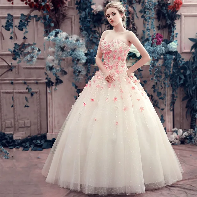 Luxury Flower Wedding Dresses Sweetheart Lace Up Liqued Luxury Flower Wedding Dresses Sweetheart Lace Up Liqued Bridal Gowns Pink Princess Gorgeous Ball Gown