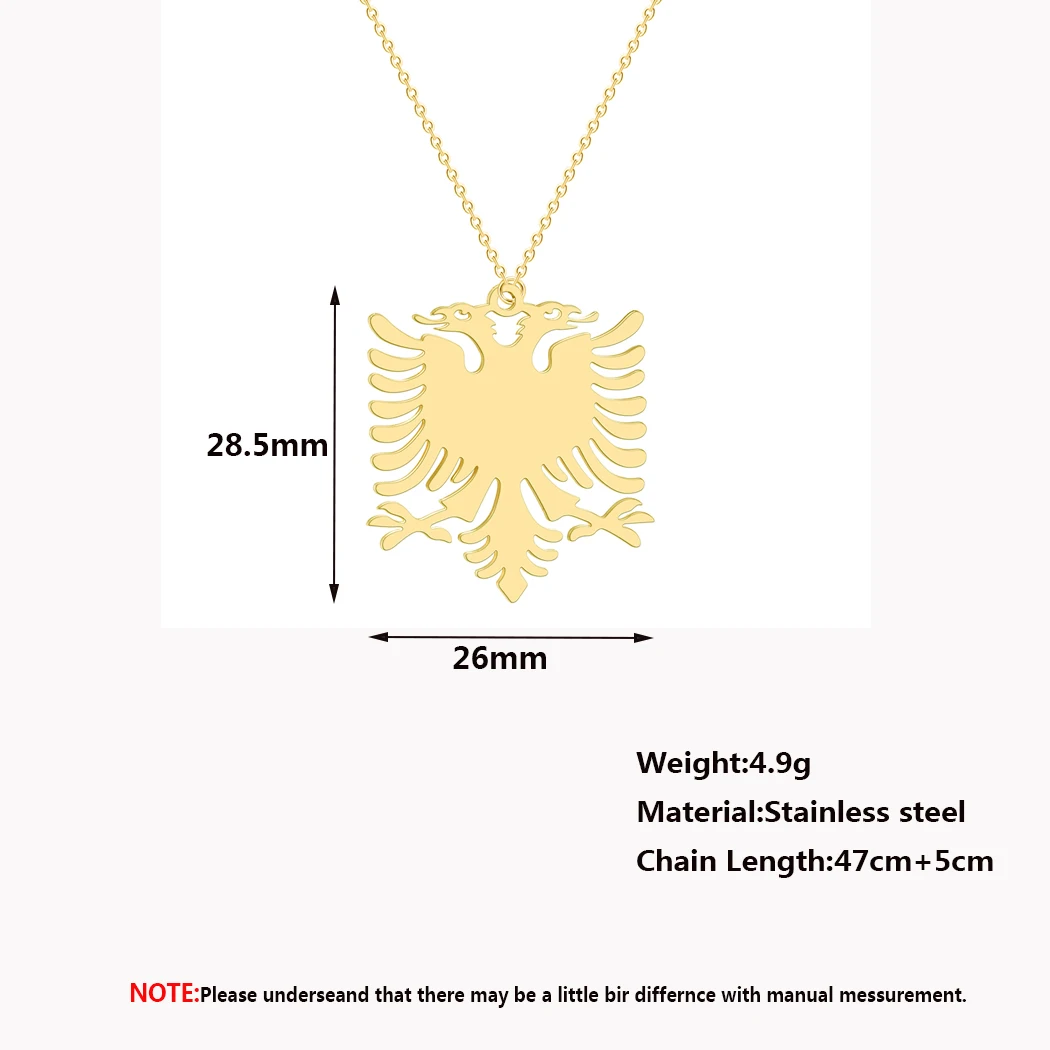 Cxwind Albania Eagle Pendant Necklaces Gold Color& Stainless Steel Animal Necklace Jewelry Ethnic Flag Gifts for Women collier